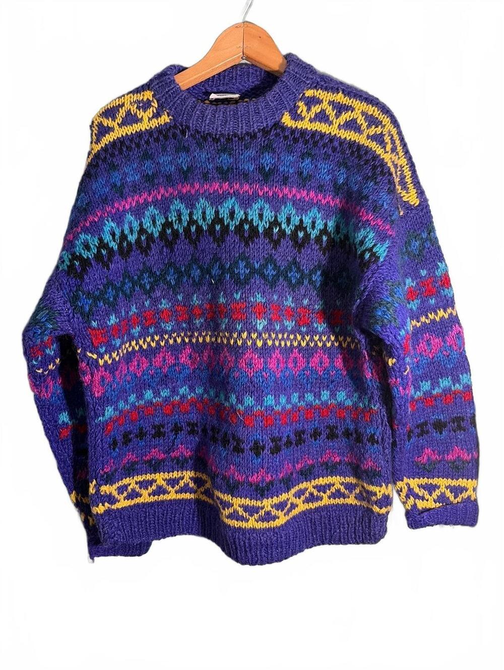 Handmade Yetiland Pure Wool Colorful Patterned Sweater from Nepal
